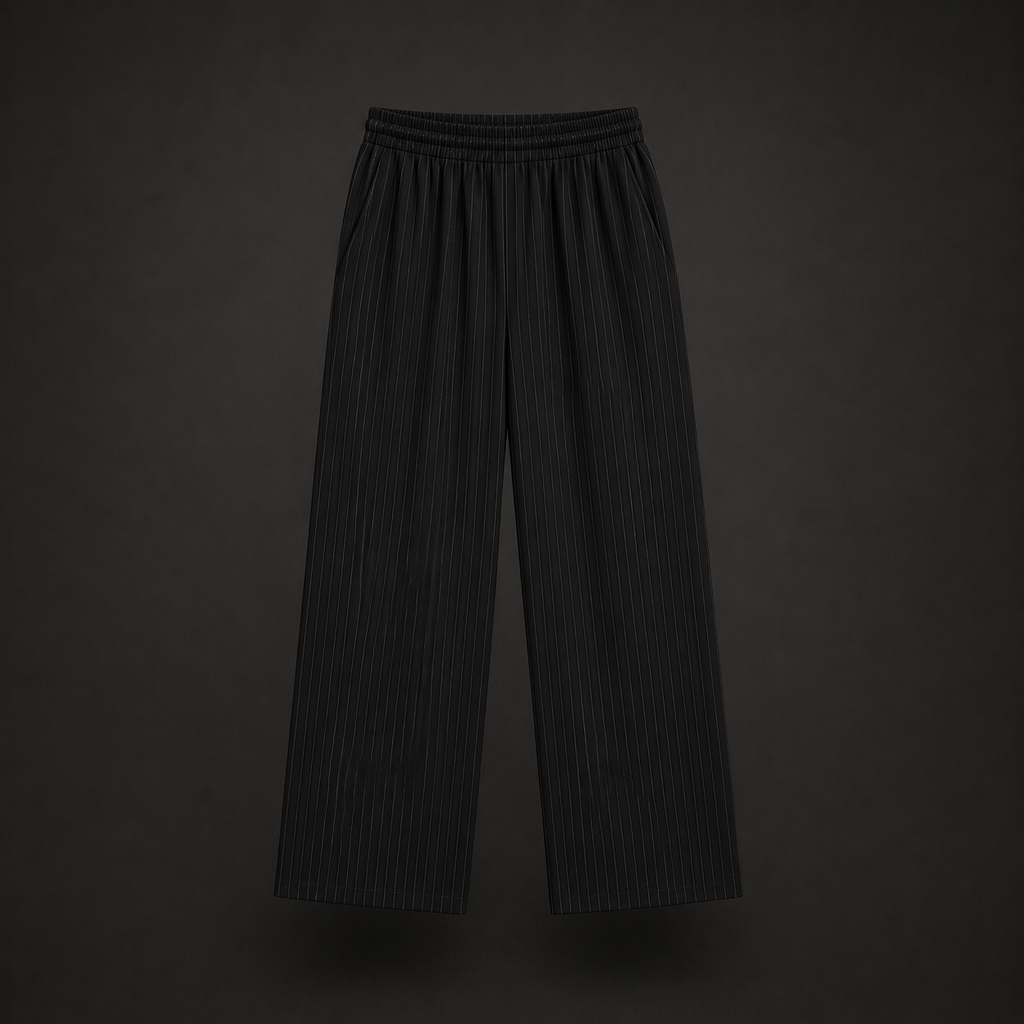 Velmont Classic Pinstripe Trousers Relaxed Fit Casual Straight Leg Mens Pants Black