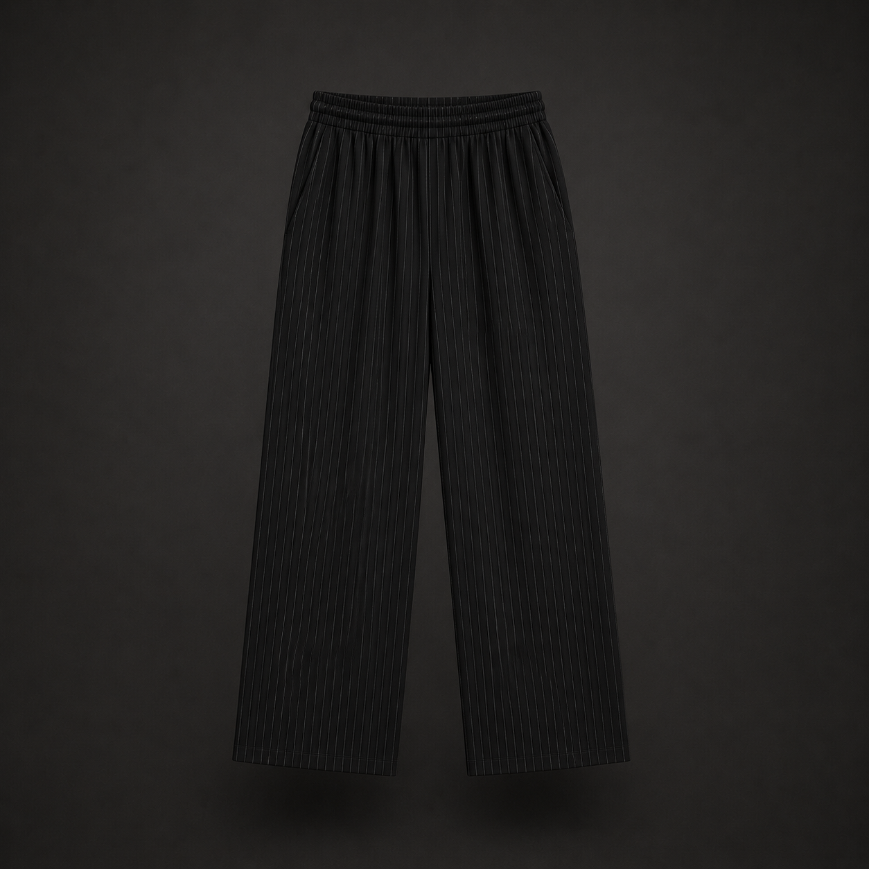 Velmont Classic Pinstripe Trousers Relaxed Fit Casual Straight Leg Mens Pants Black